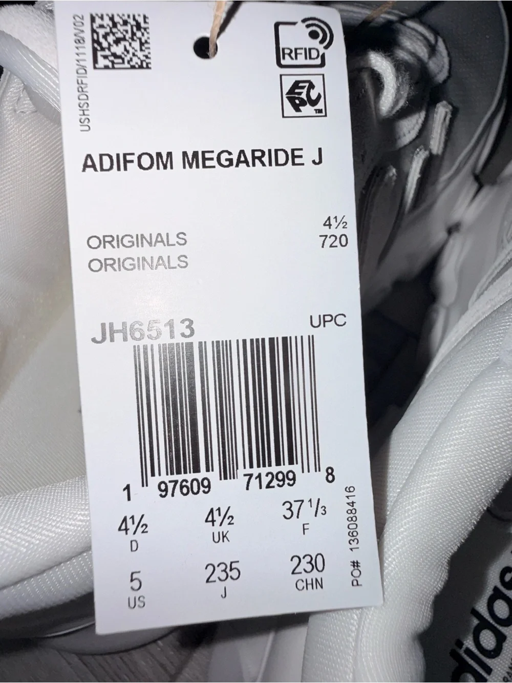 Adidas Adifom Megaride J White Silver Sneakers Size 5 youth  6.5 women NWT